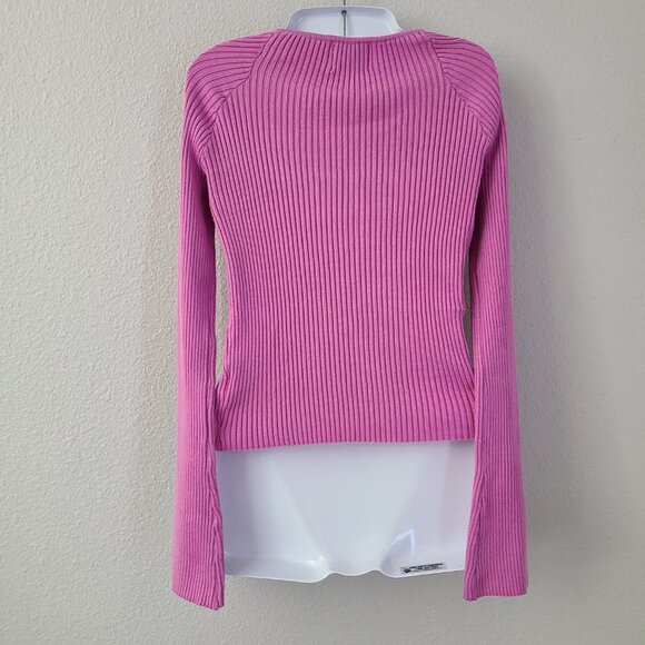 Women’s Ribbed Sweetheart Neck Long Sleeve Sweater Pink Rose Size Medium - Picture 4 of 10